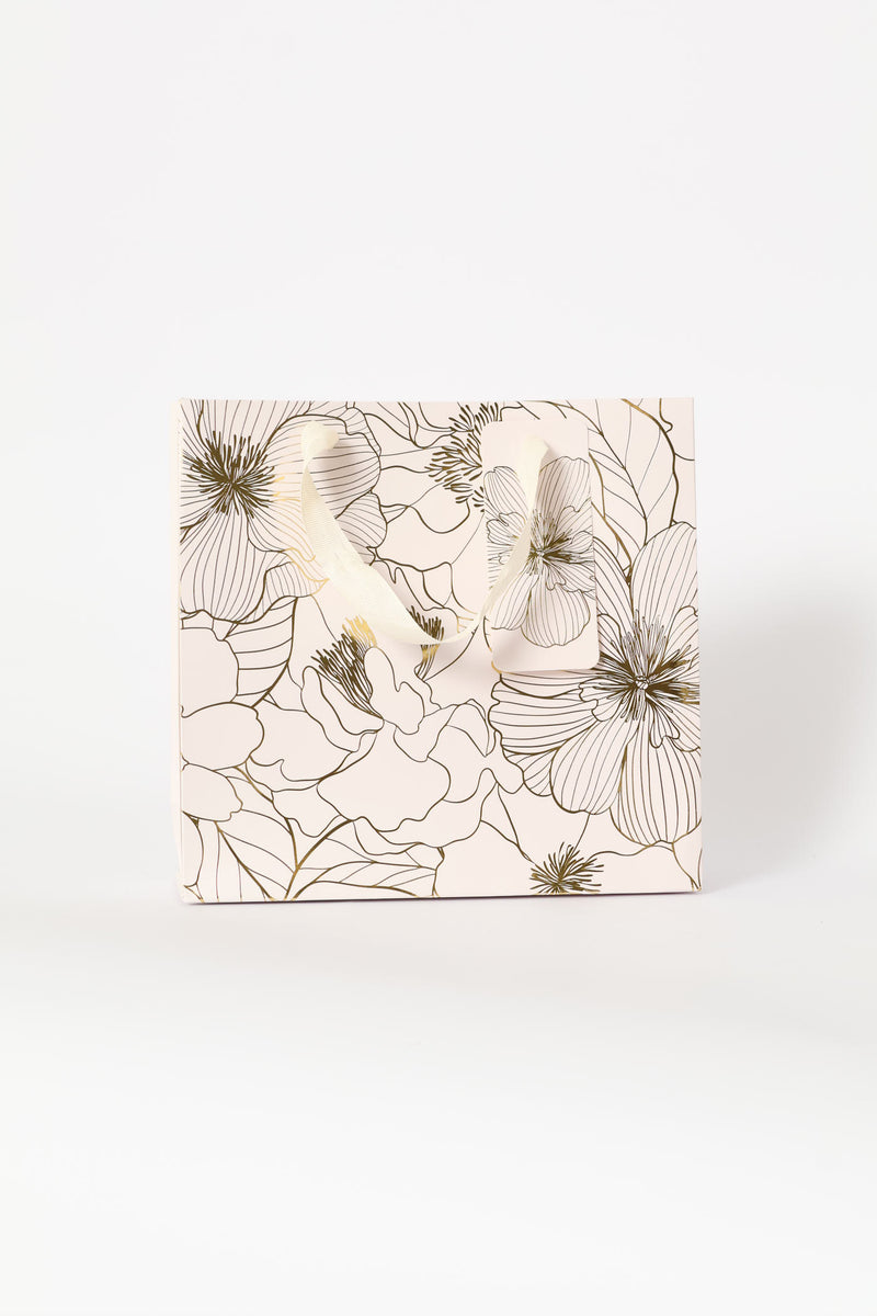 Gold Foil Floral Gift Bag - Blush