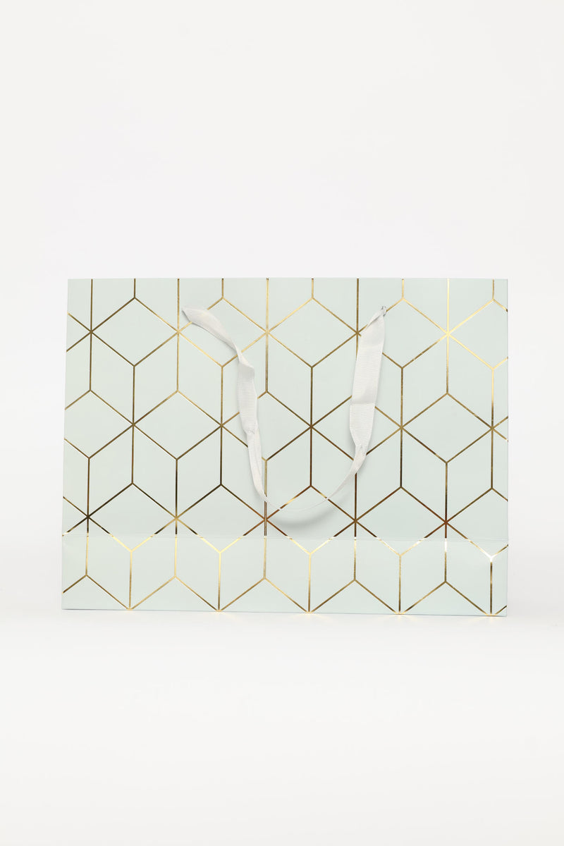 Gold Foil Cube Print Gift Bag - Light Blue