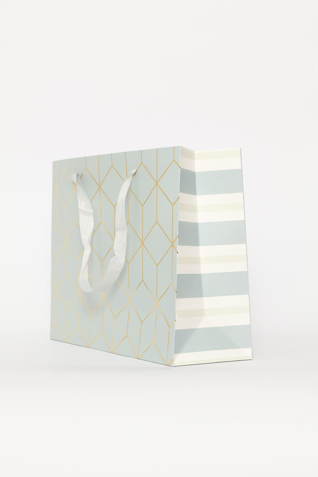 Gold Foil Cube Print Gift Bag - Light Blue