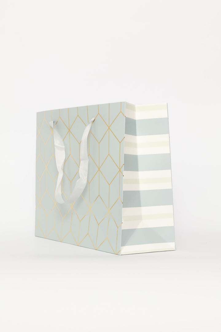 Gold Foil Cube Print Gift Bag - Light Blue