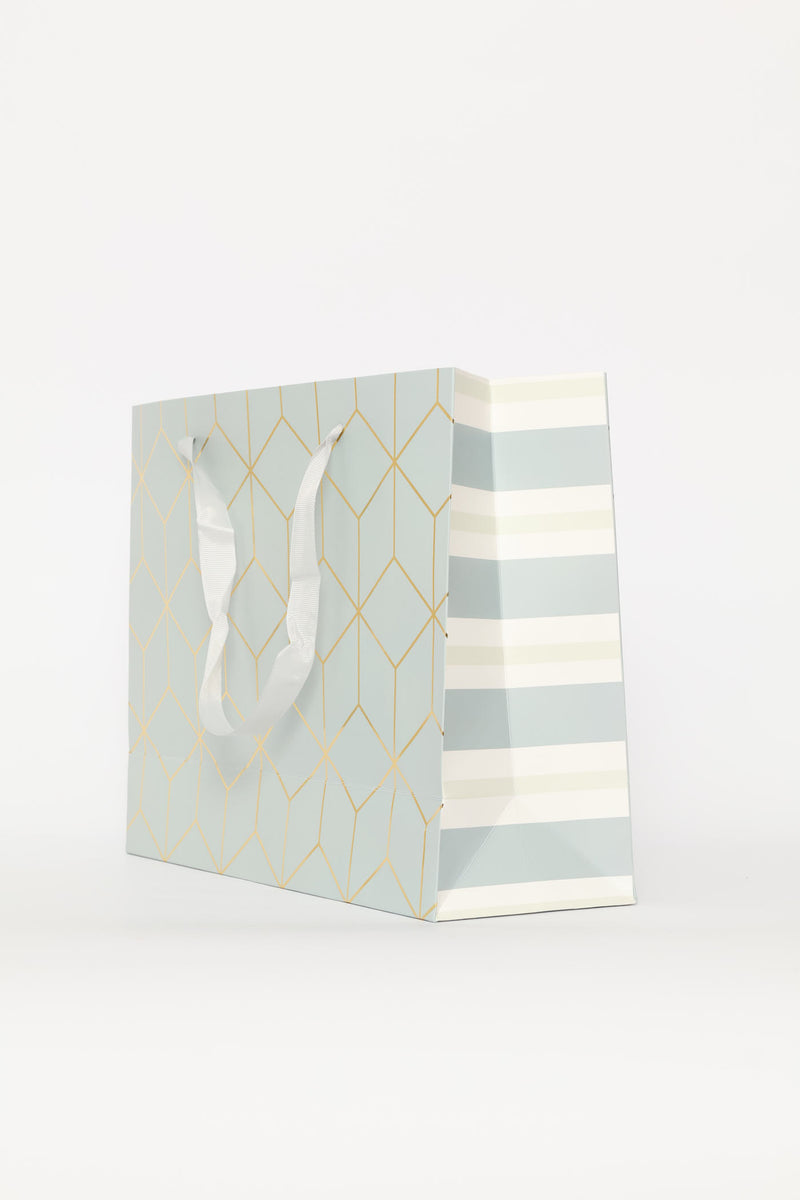 Gold Foil Cube Print Gift Bag - Light Blue