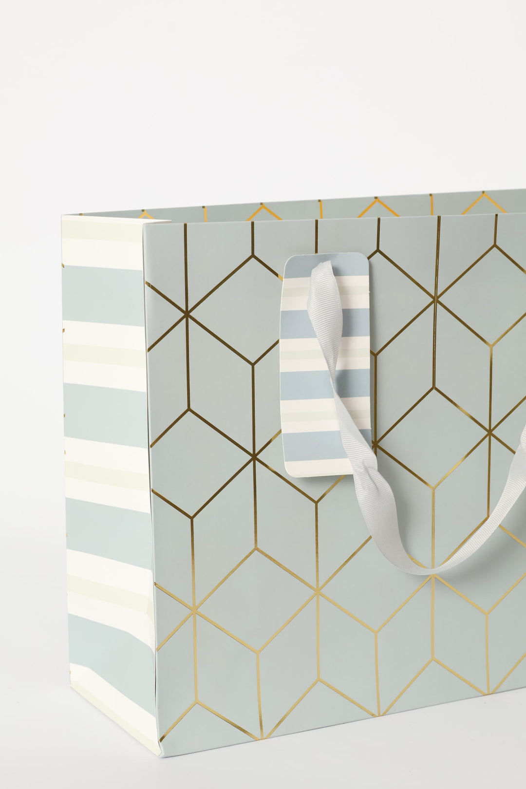 Gold Foil Cube Print Gift Bag - Light Blue