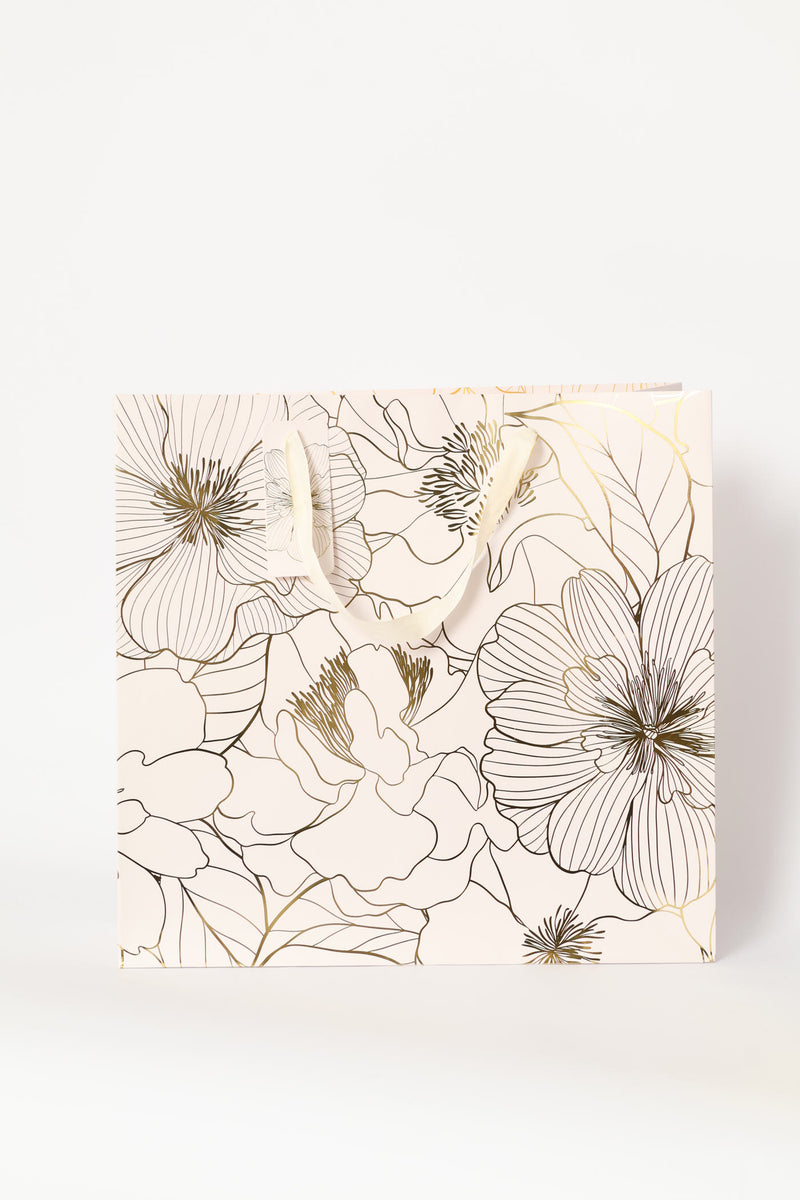 Gold Foil Floral Gift Bag - Blush