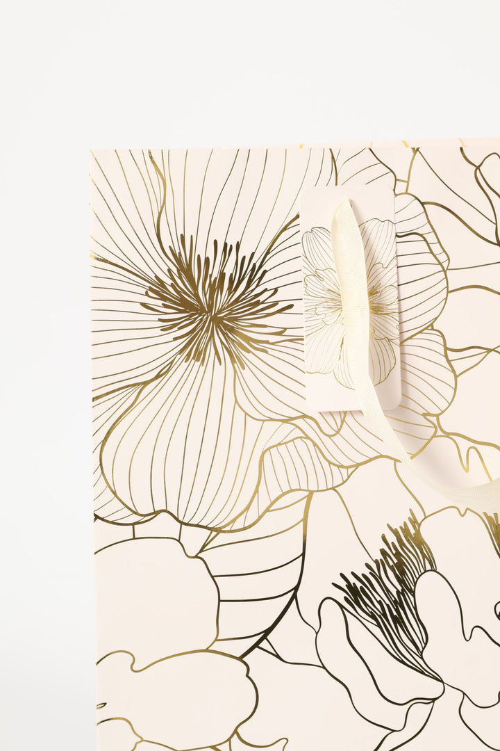 Gold Foil Floral Gift Bag - Blush