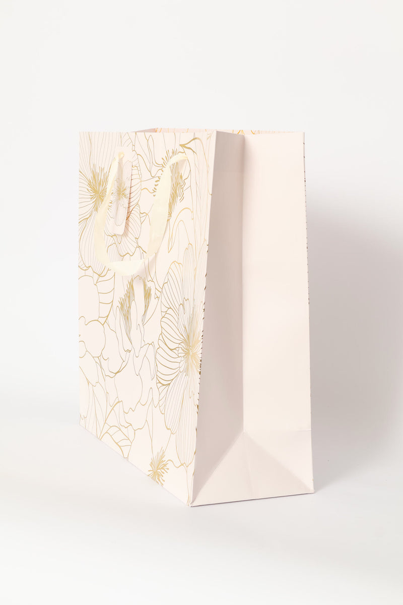 Gold Foil Floral Gift Bag - Blush