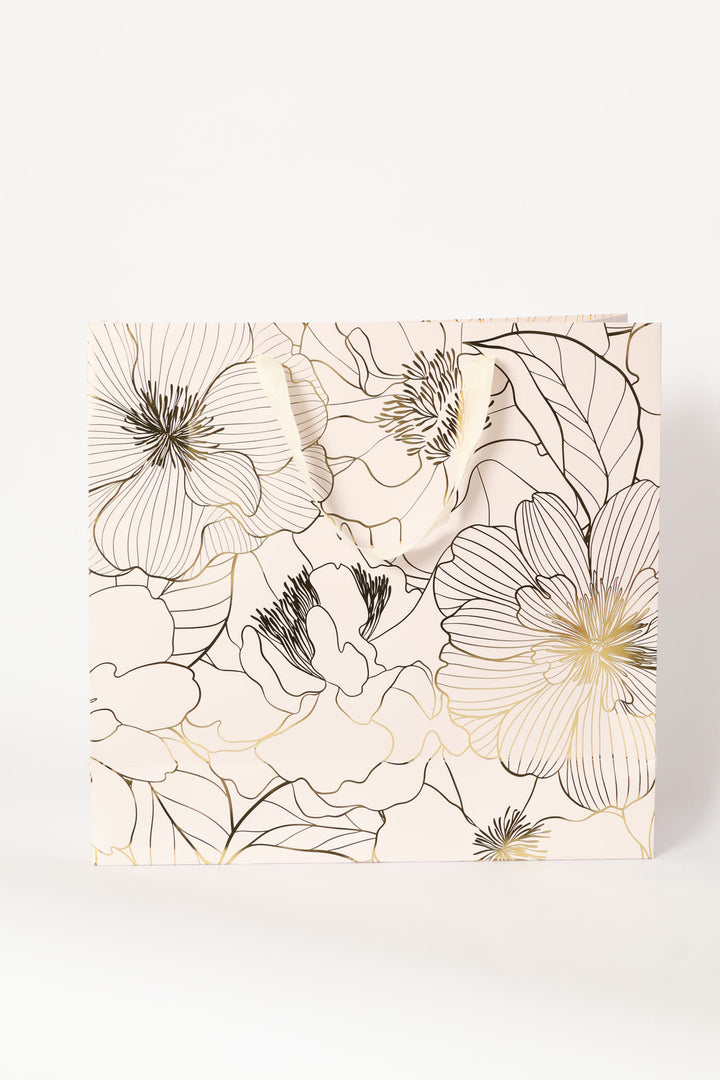 Gold Foil Floral Gift Bag - Blush