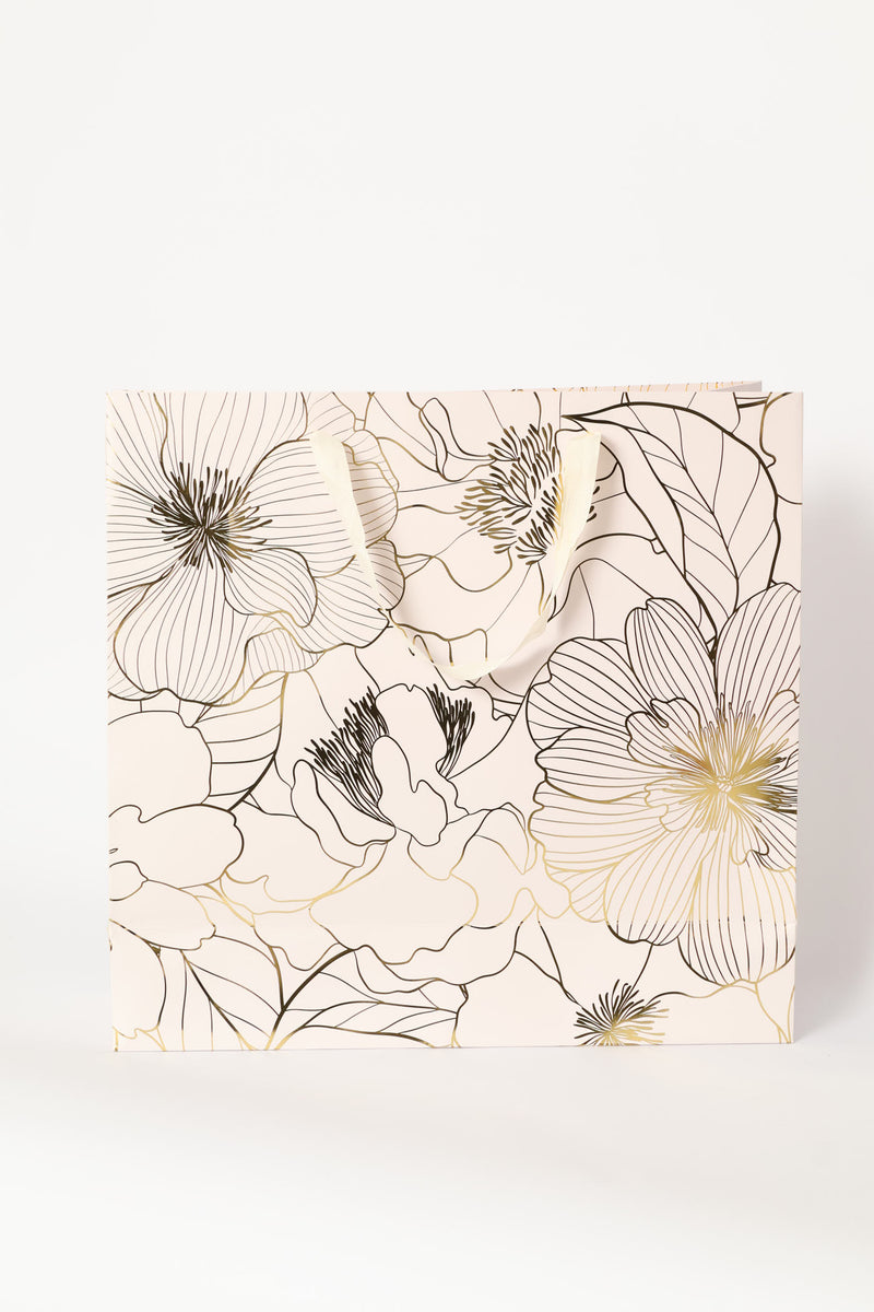 Gold Foil Floral Gift Bag - Blush