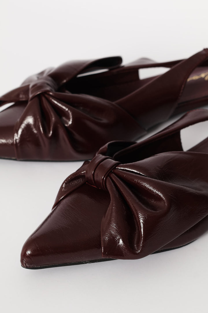 Pointy Slingback With Bow - Burgundy