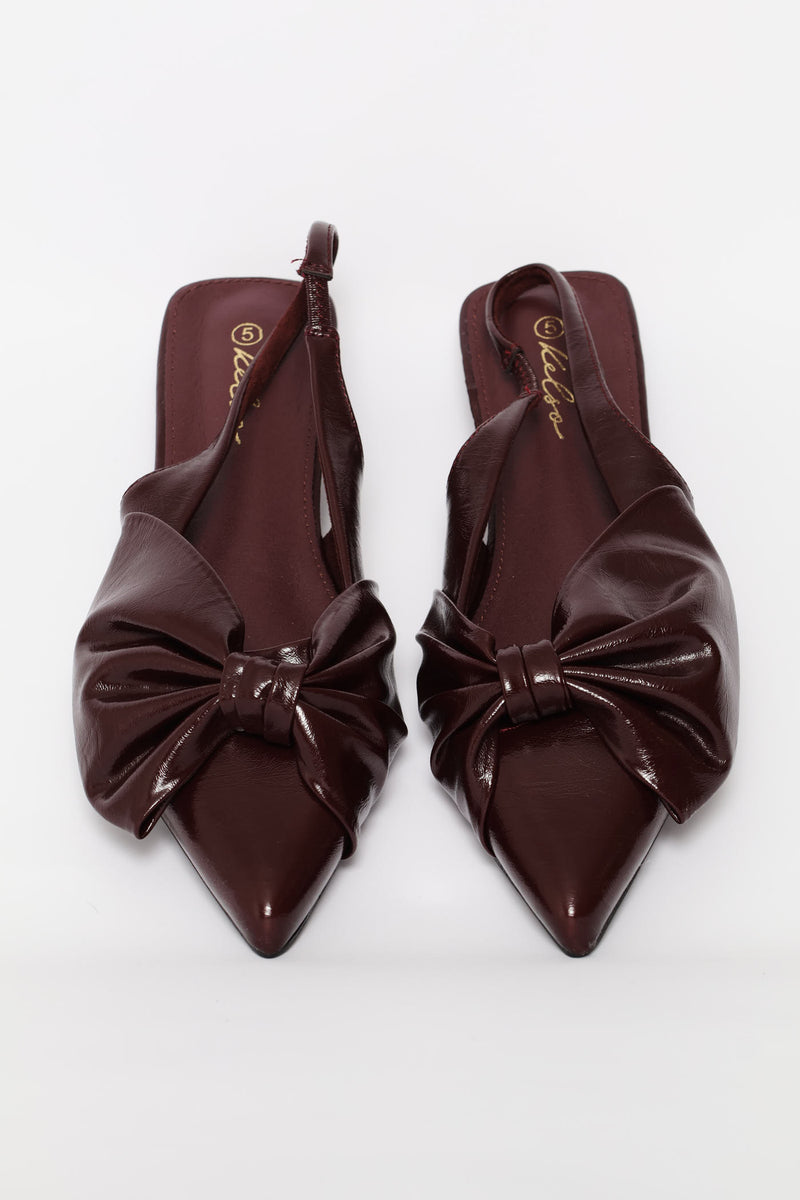 Pointy Slingback With Bow - Burgundy