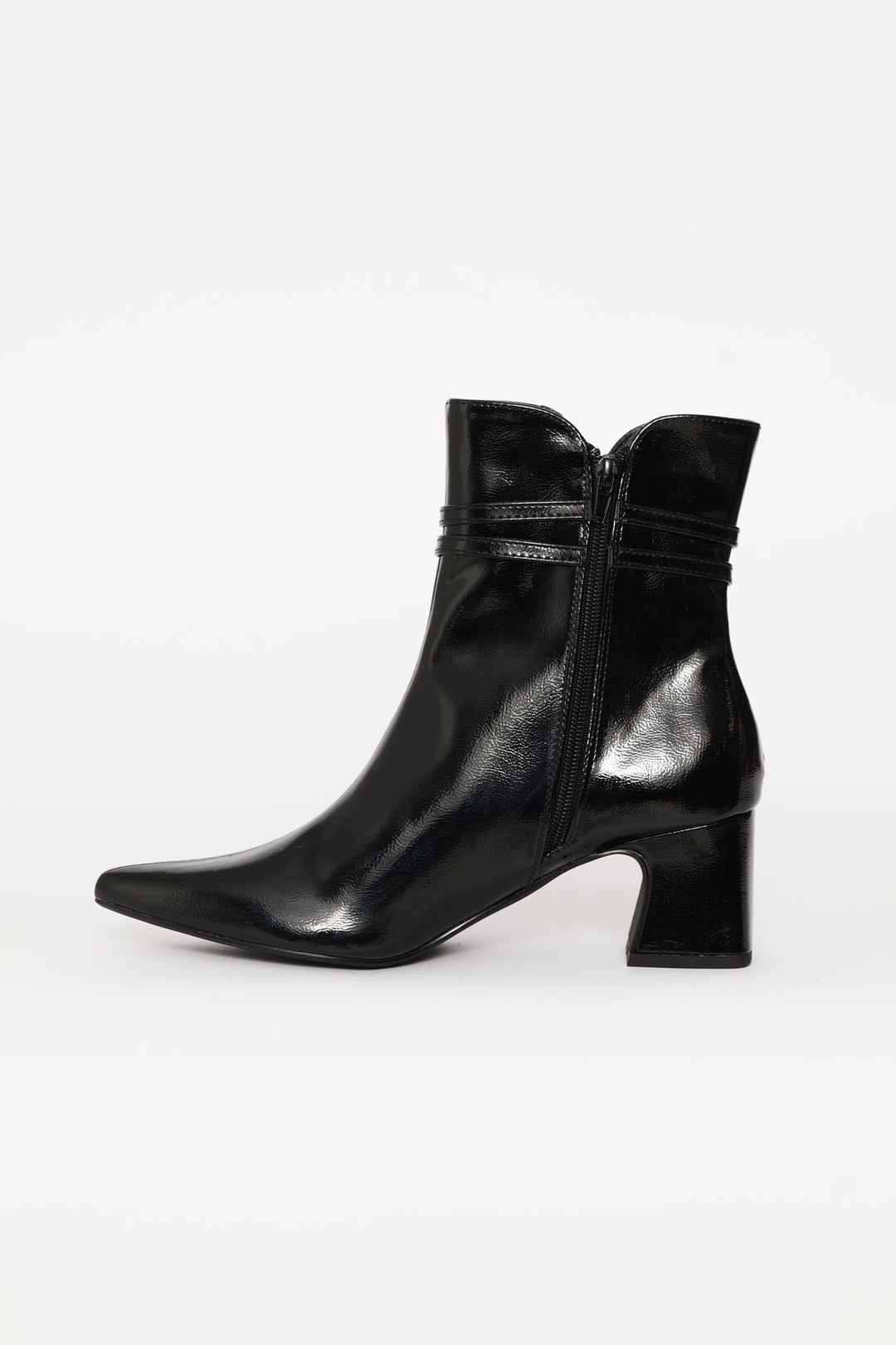 Double Buckle Trim Ankle Boot - Black