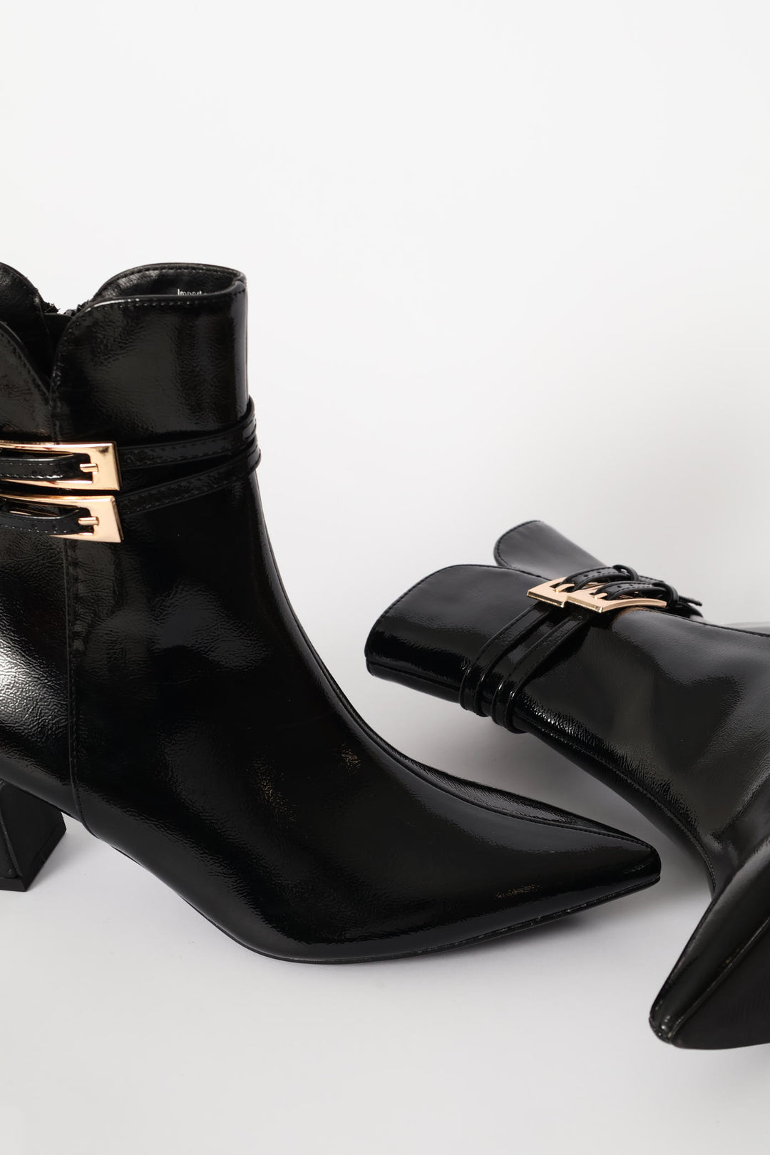 Double Buckle Trim Ankle Boot - Black