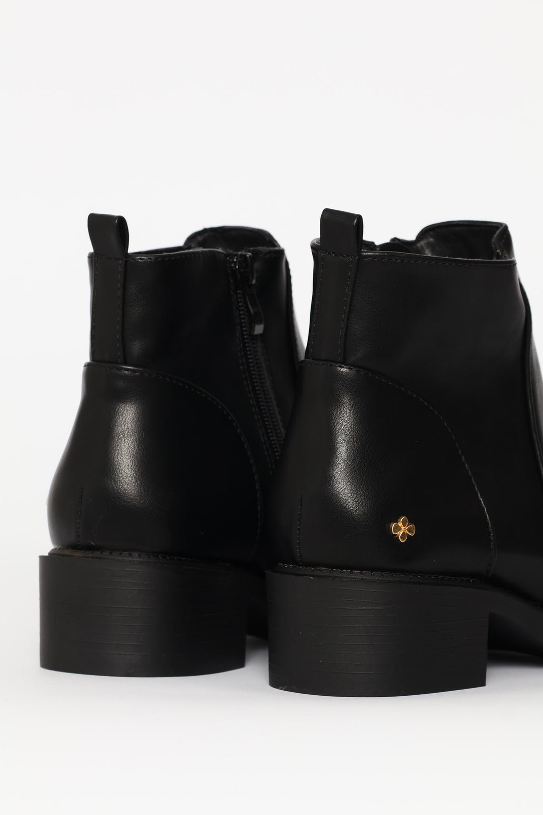 Gold Stud Detail Low Chelsea Boot - Black