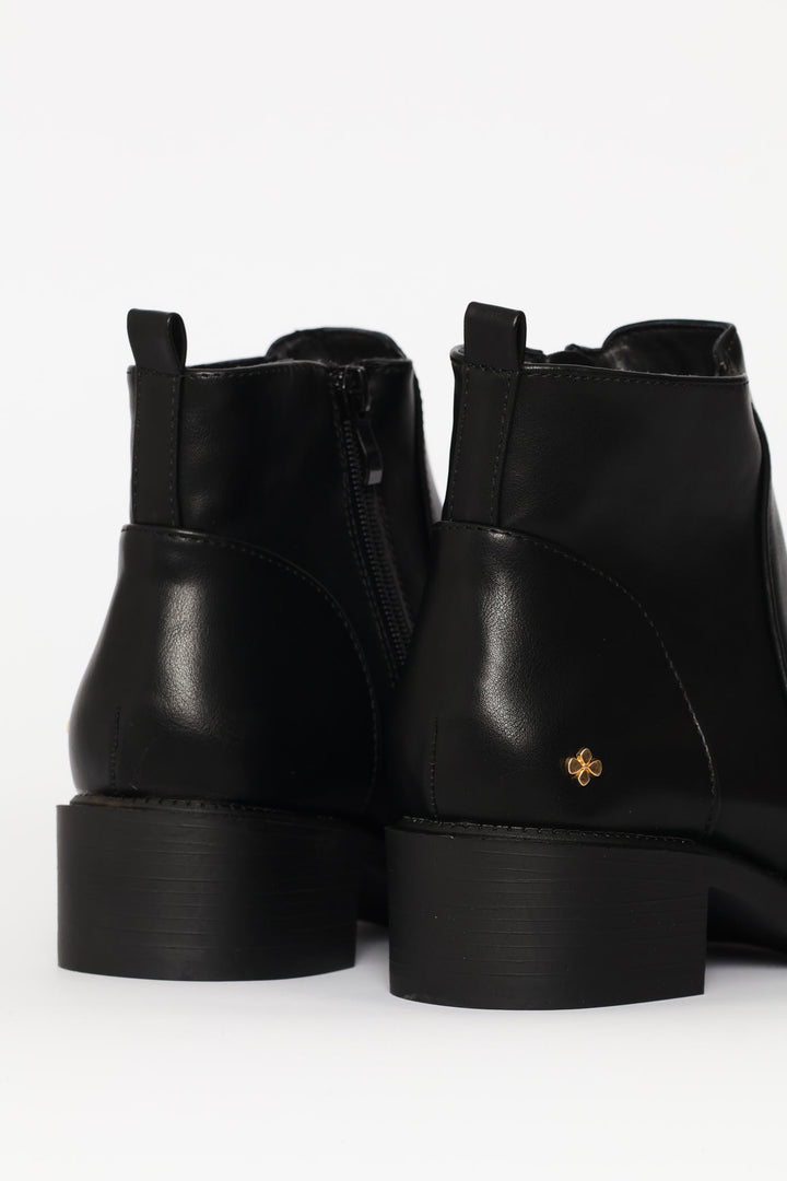 Gold Stud Detail Low Chelsea Boot - Black