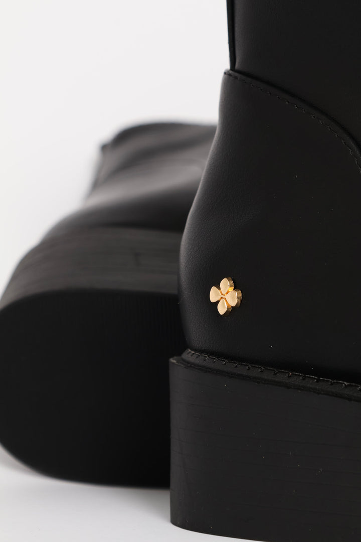 Gold Stud Detail Low Chelsea Boot - Black