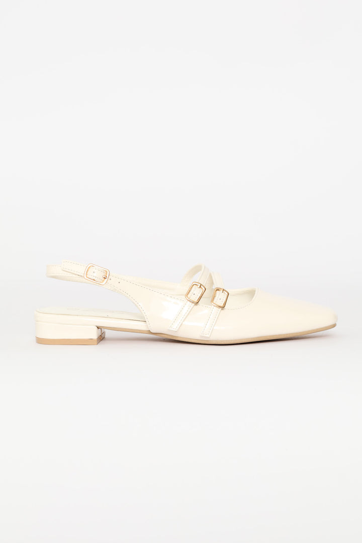 Double Buckle Mary Jane Slingback Mule - Off White