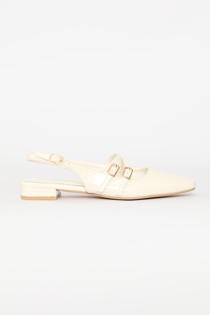 Double Buckle Mary Jane Slingback Mule - Off White
