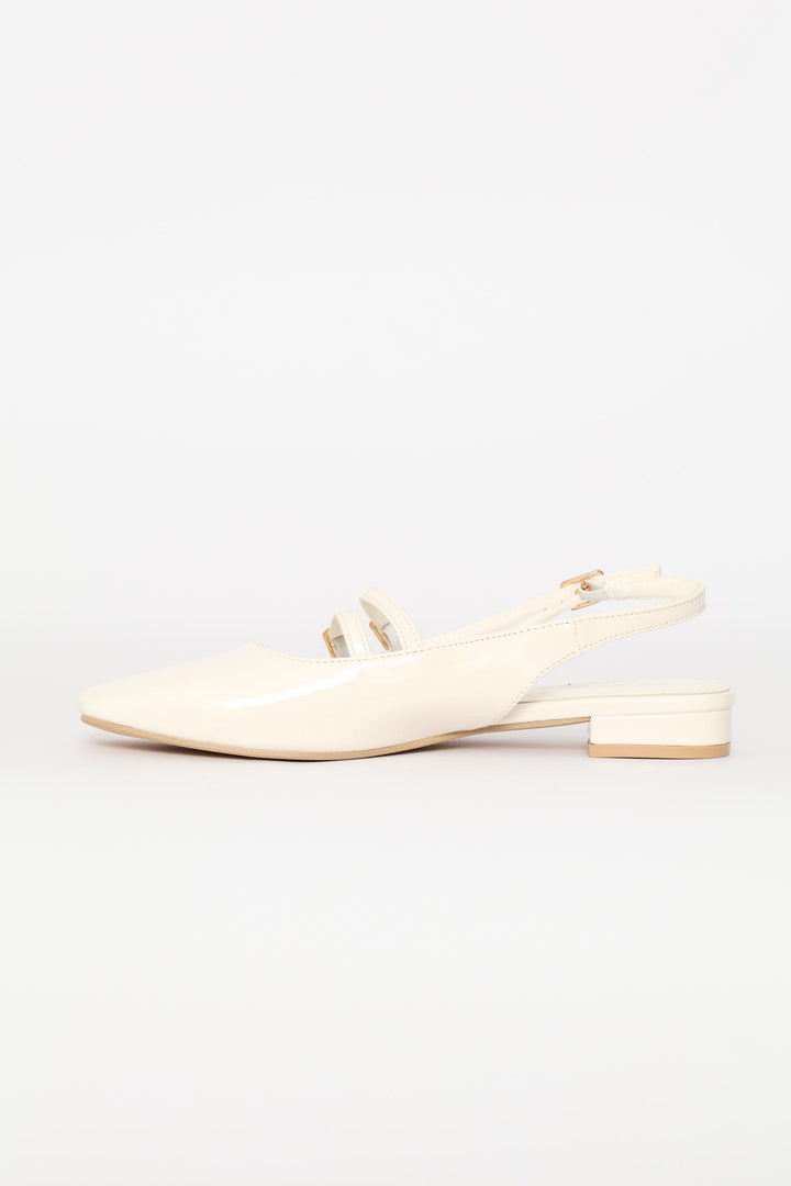 Double Buckle Mary Jane Slingback Mule - Off White