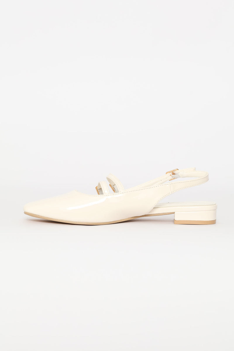 Double Buckle Mary Jane Slingback Mule - Off White