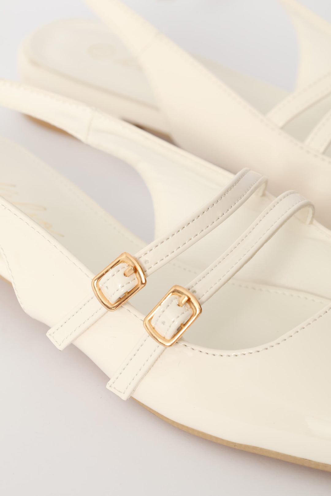 Double Buckle Mary Jane Slingback Mule - Off White