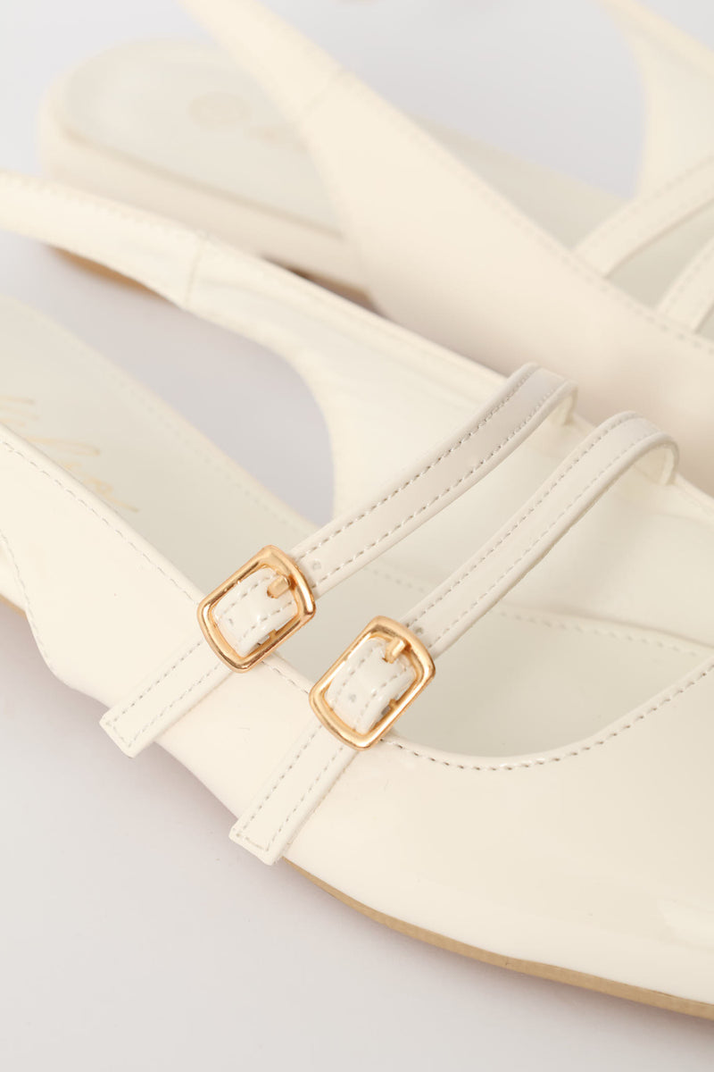 Double Buckle Mary Jane Slingback Mule - Off White