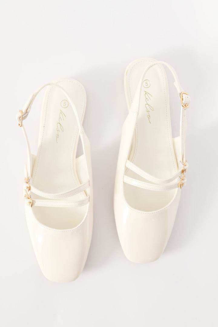 Double Buckle Mary Jane Slingback Mule - Off White