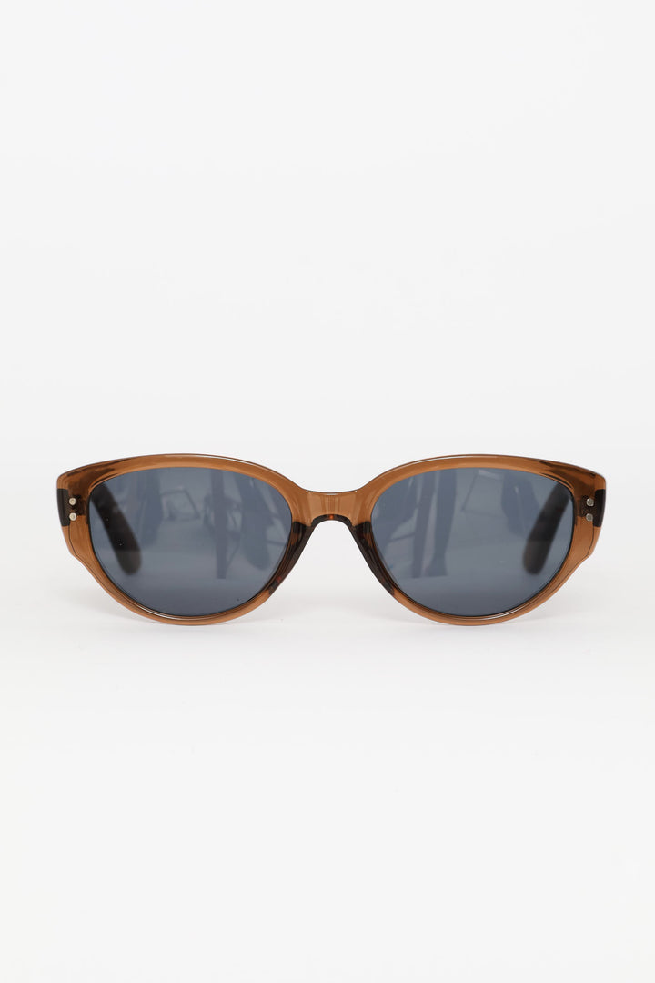 Narrow Oval Catseye Frame Sunglasses - Light Brown