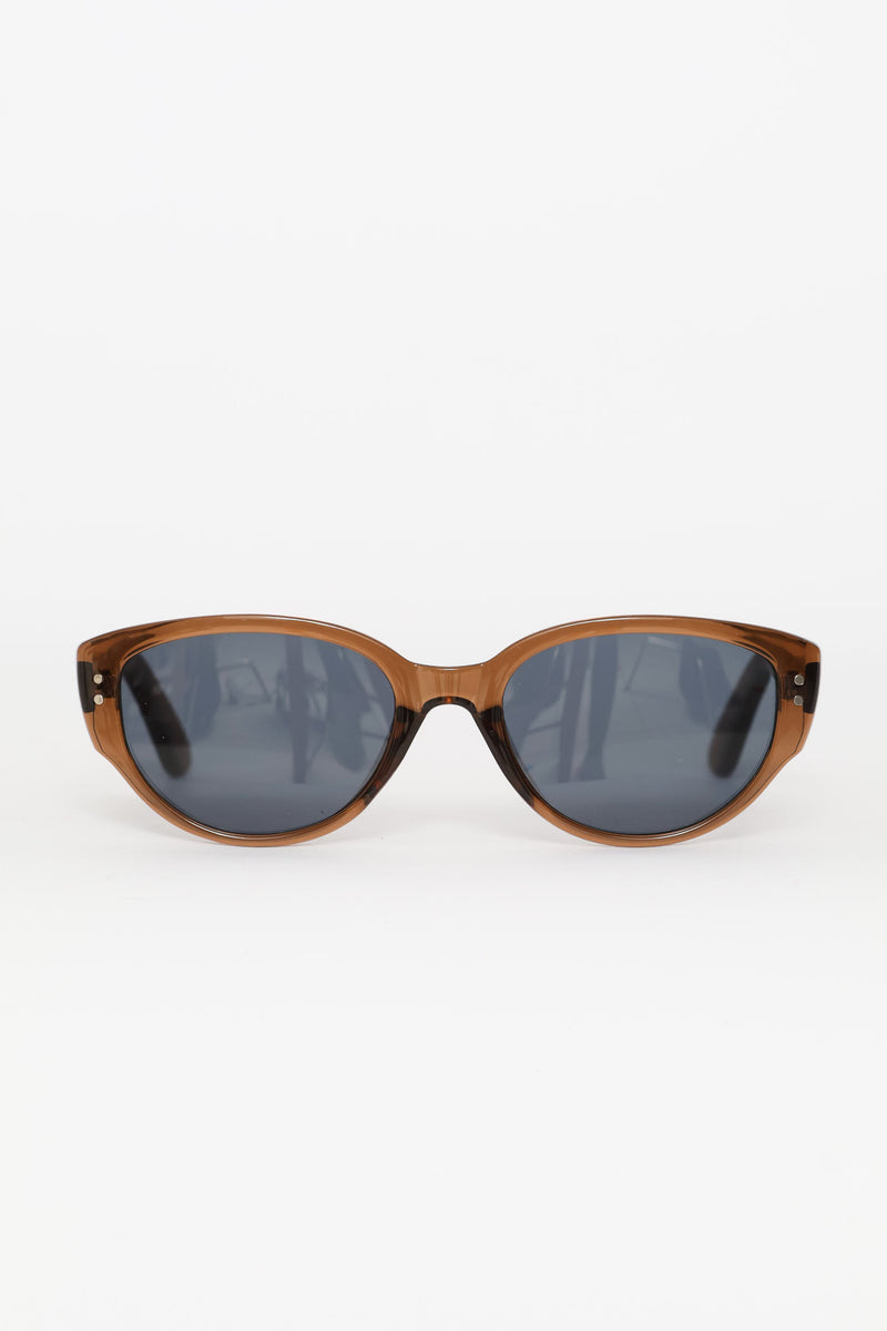 Narrow Oval Catseye Frame Sunglasses - Light Brown