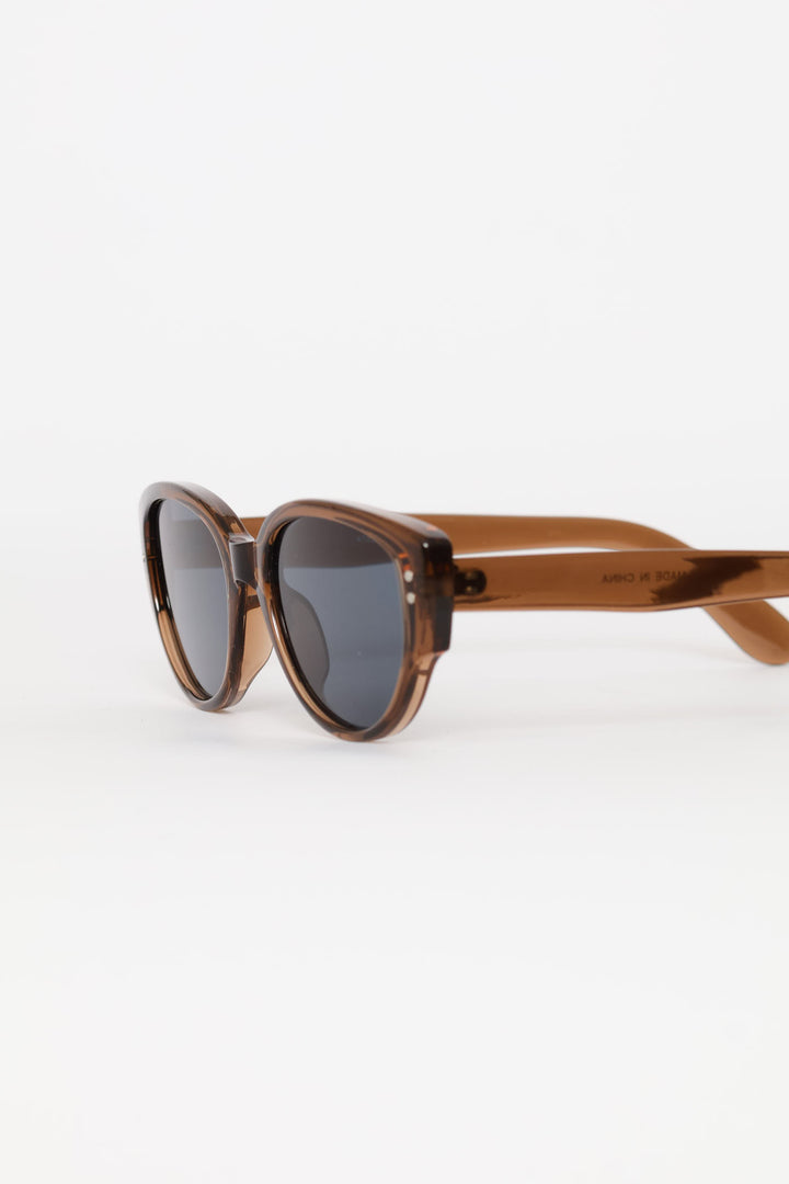 Narrow Oval Catseye Frame Sunglasses - Light Brown