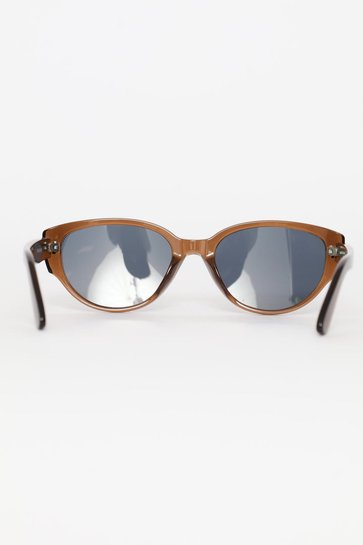 Narrow Oval Catseye Frame Sunglasses - Light Brown