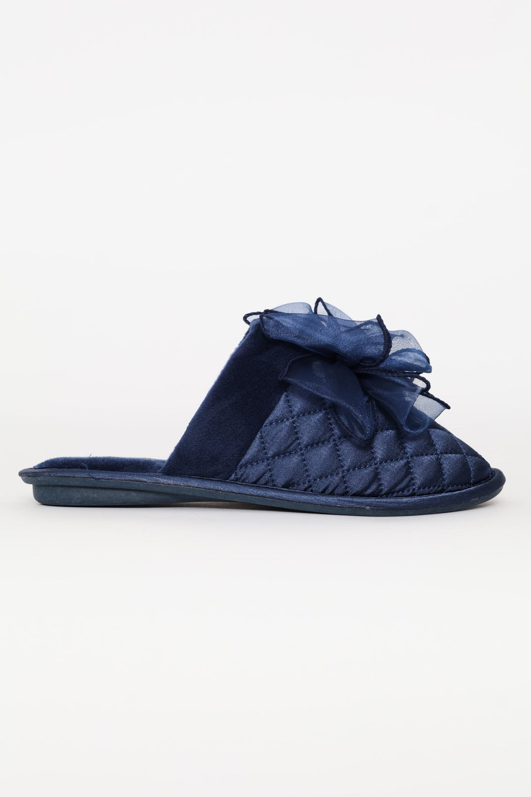 Bow Quilted Closed Toe Slipper - Navy