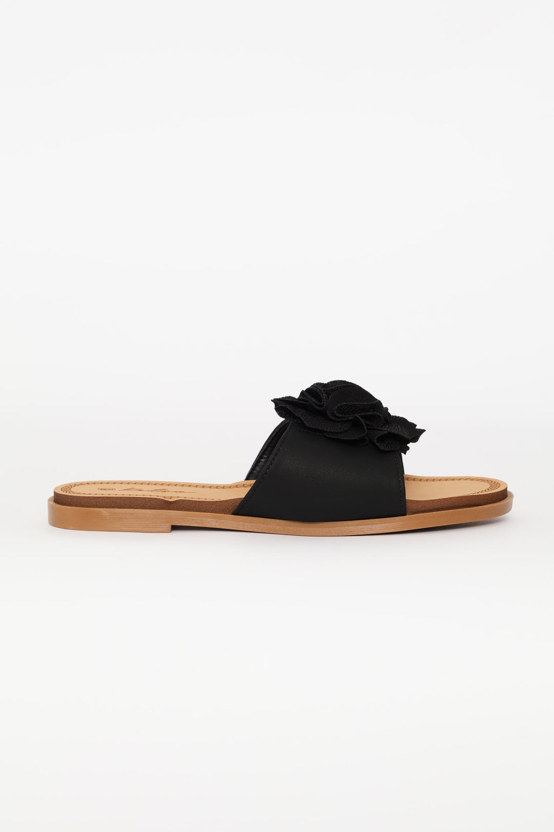 Single Flower Detail Sandal - Black