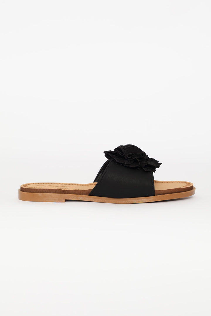 Single Flower Detail Sandal - Black