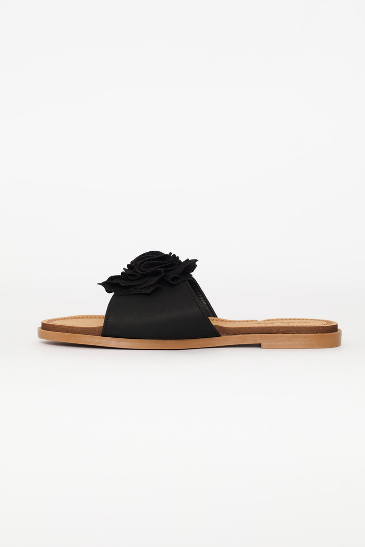 Single Flower Detail Sandal - Black