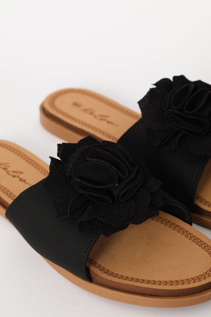 Single Flower Detail Sandal - Black