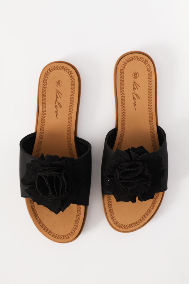 Single Flower Detail Sandal - Black