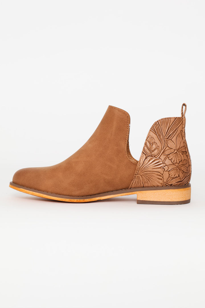 Floral Print Ankle Boot - Tan
