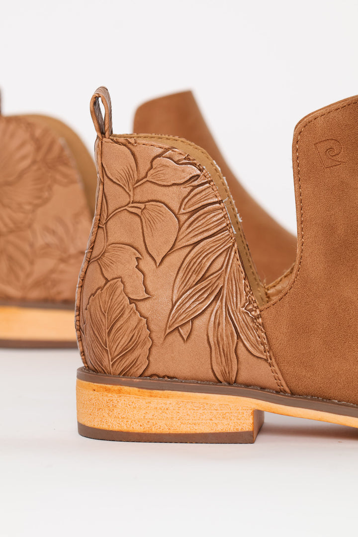 Floral Print Ankle Boot - Tan