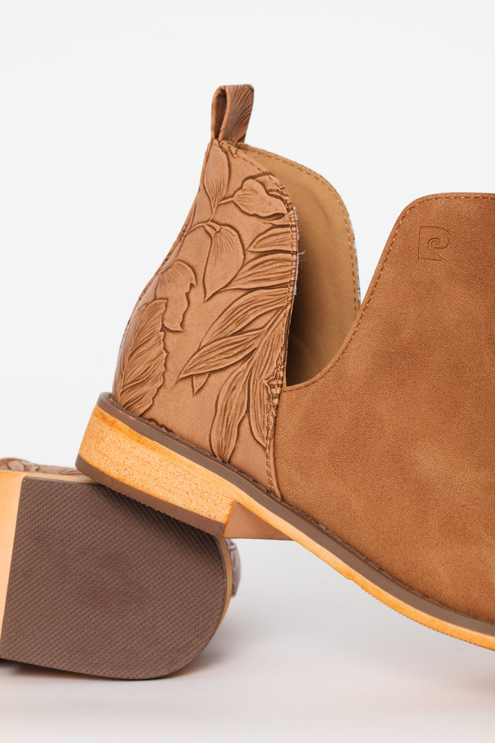 Floral Print Ankle Boot - Tan