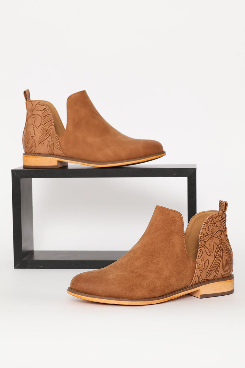 Floral Print Ankle Boot - Tan