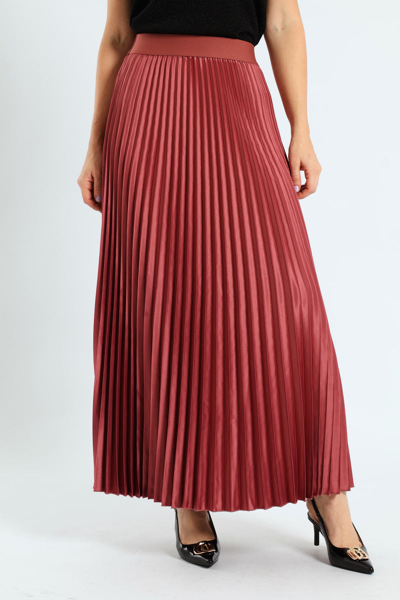 Pleated Satin Maxi Skirt - Deco Rose