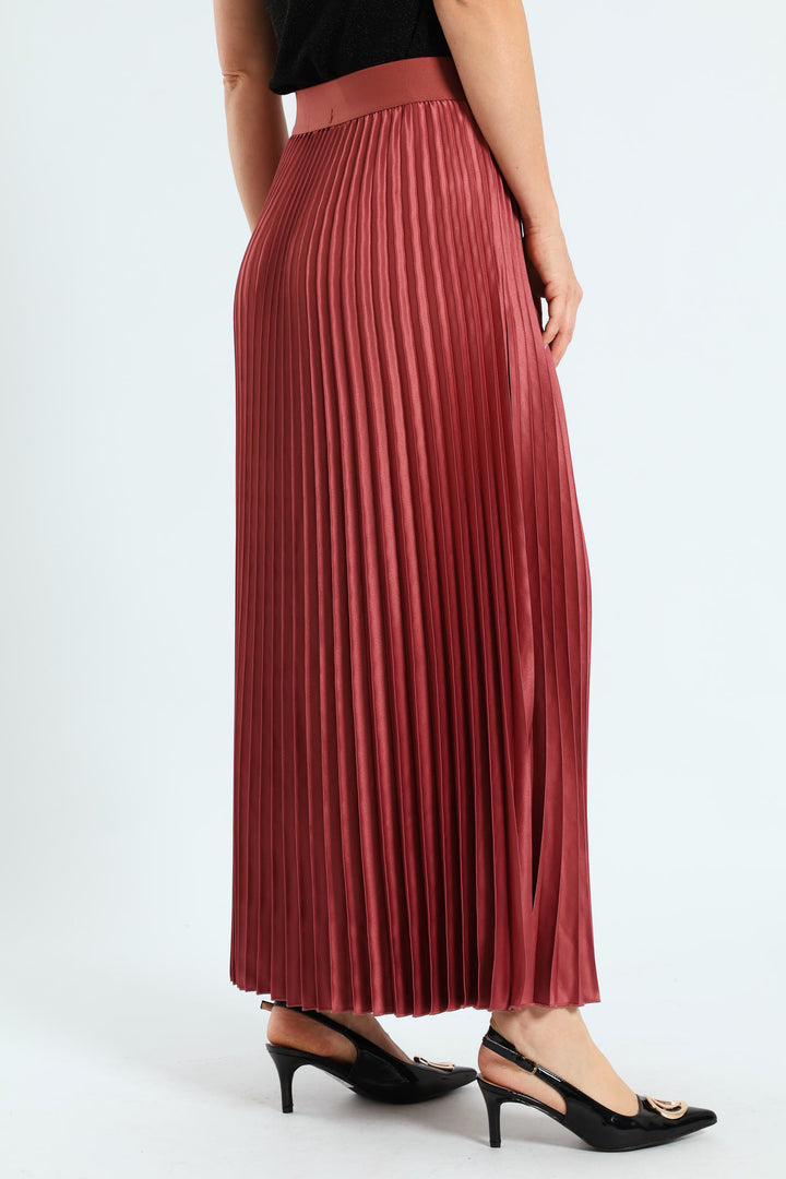 Pleated Satin Maxi Skirt - Deco Rose