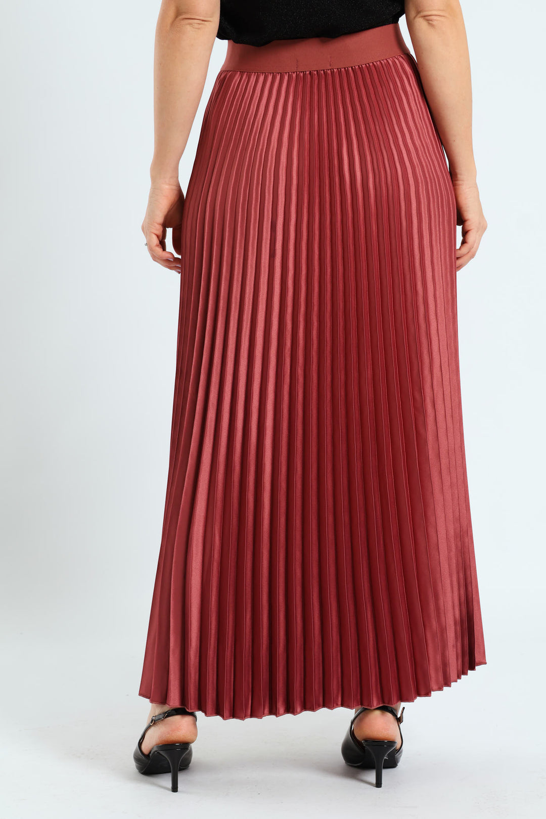 Pleated Satin Maxi Skirt - Deco Rose