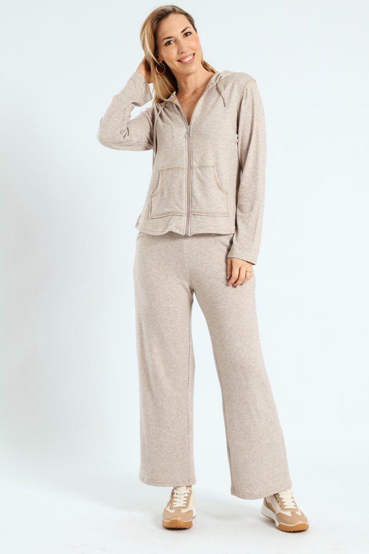 Leisure Wide Leg Jogger - Oatmeal Melange