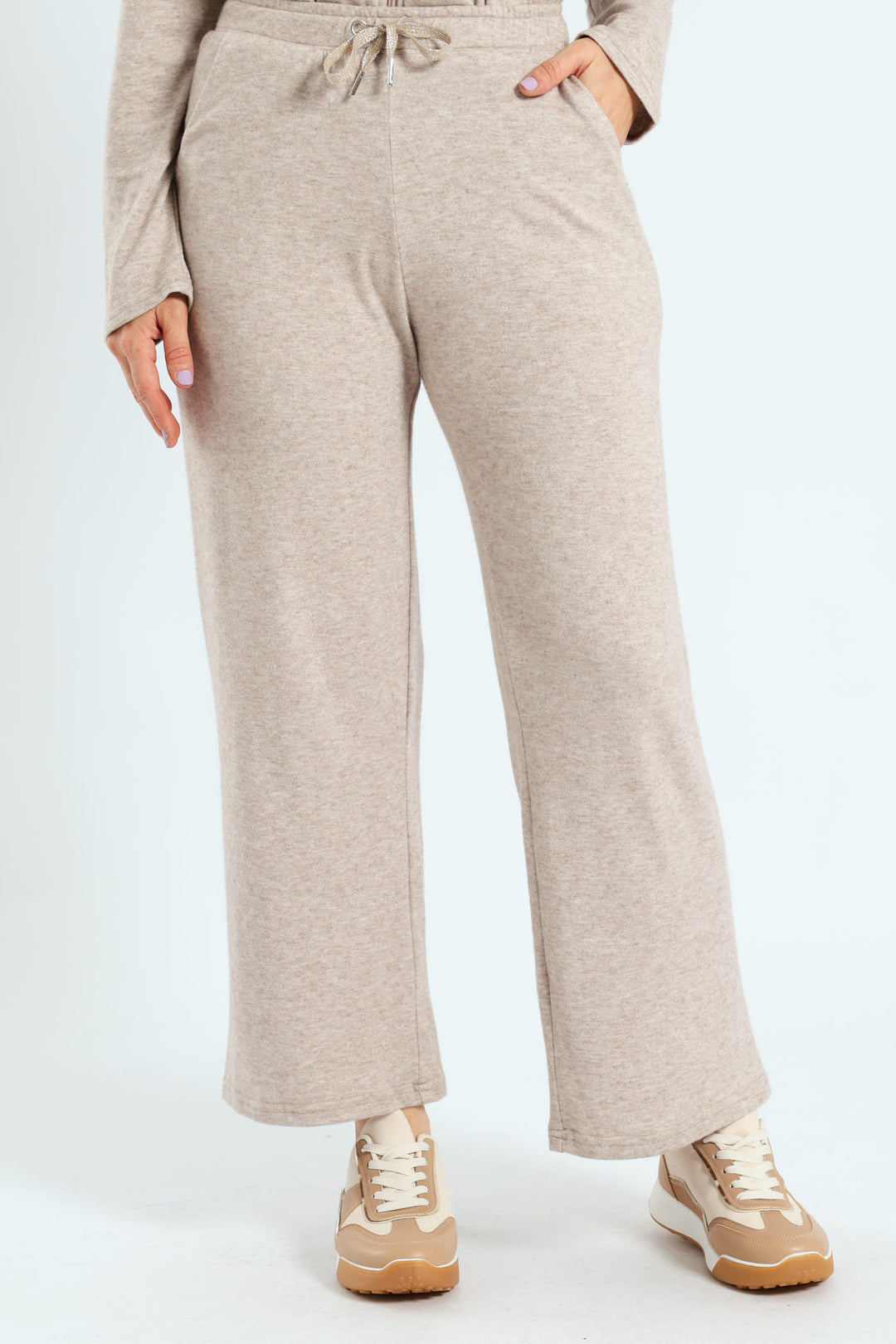 Leisure Wide Leg Jogger - Oatmeal Melange