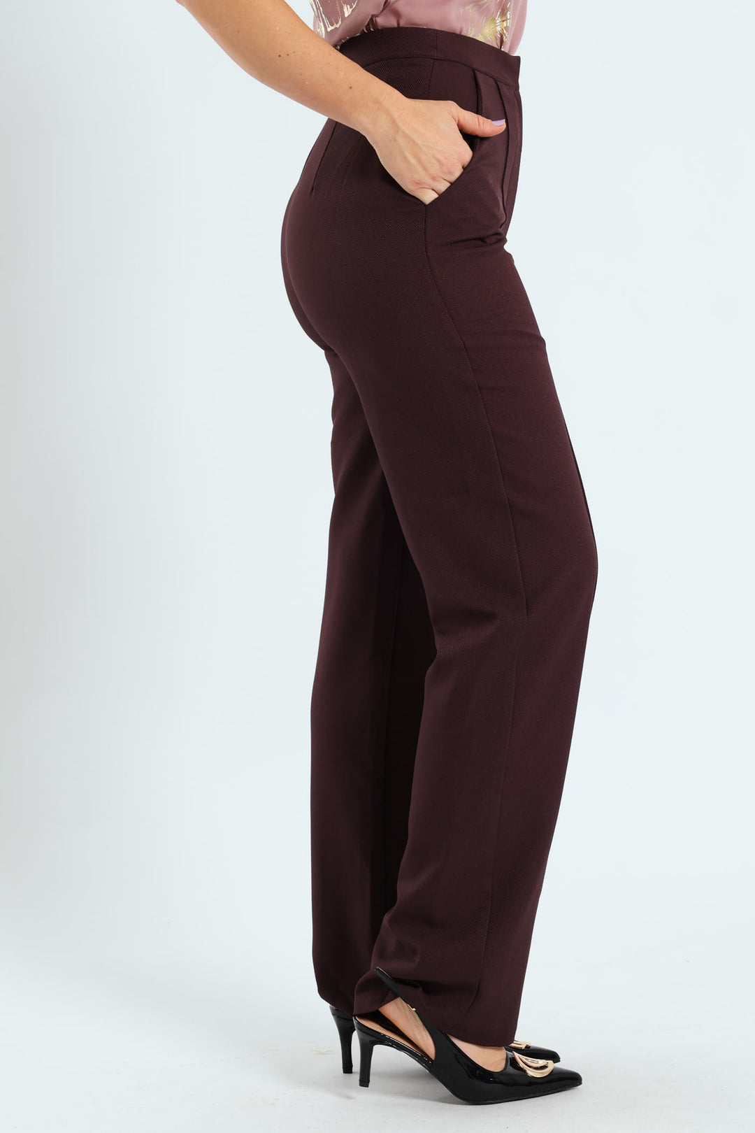 Pin Tuck Twill Straight Leg Pants - Bitter Chocolate