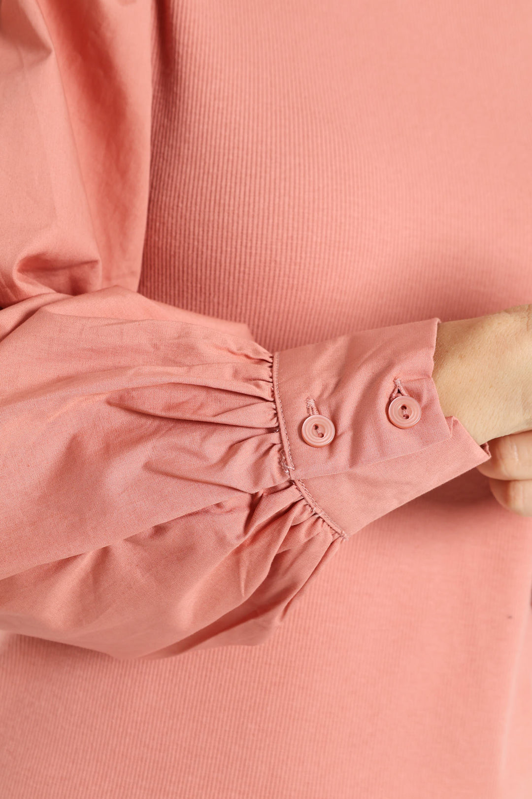Long Puff Sleeve Rib Combo Tee - Dusty Rose