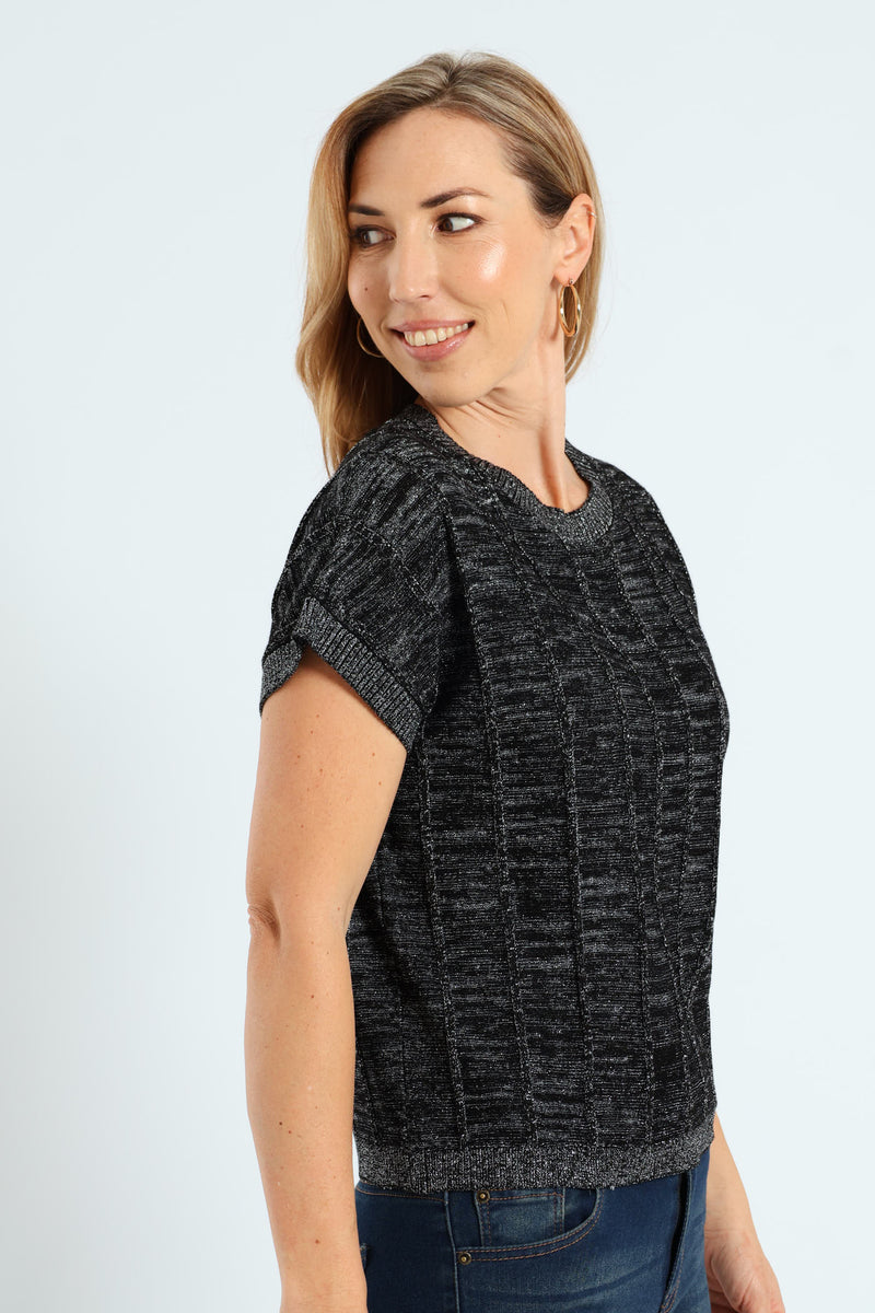 Lurex Pintuck Grown On Sweater - Black