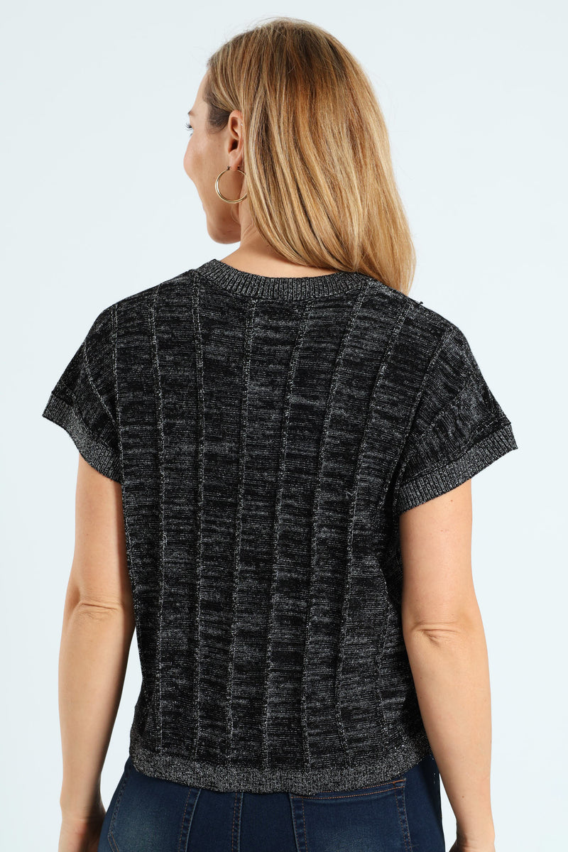 Lurex Pintuck Grown On Sweater - Black