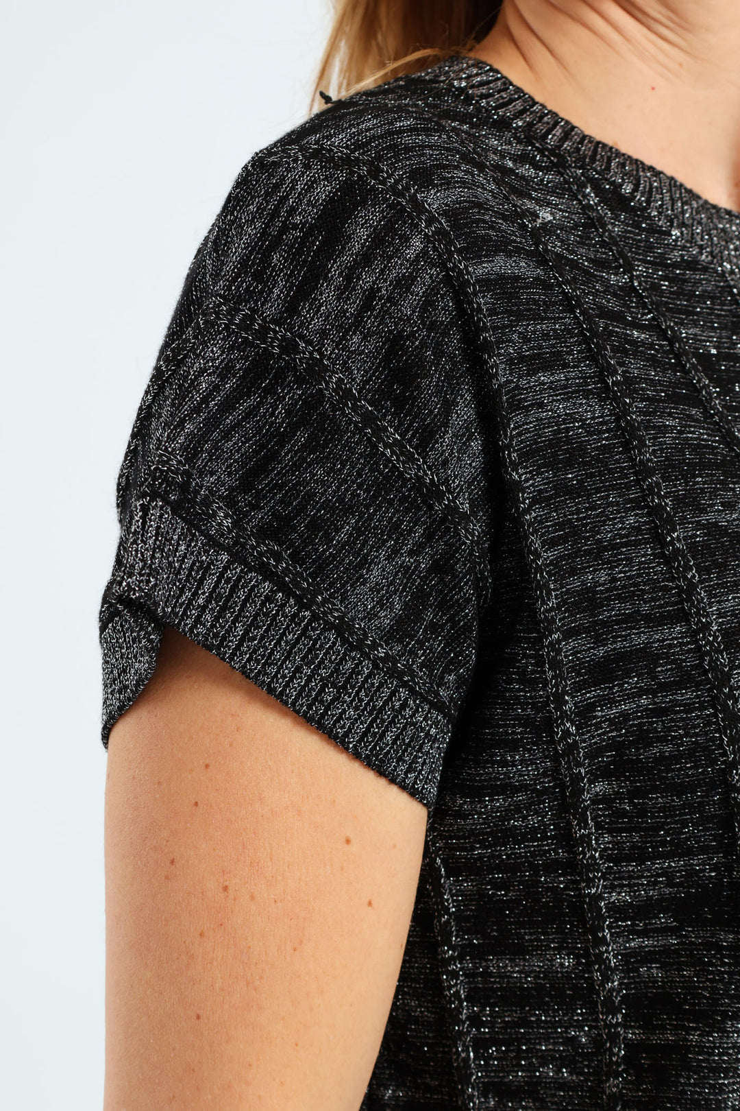 Lurex Pintuck Grown On Sweater - Black