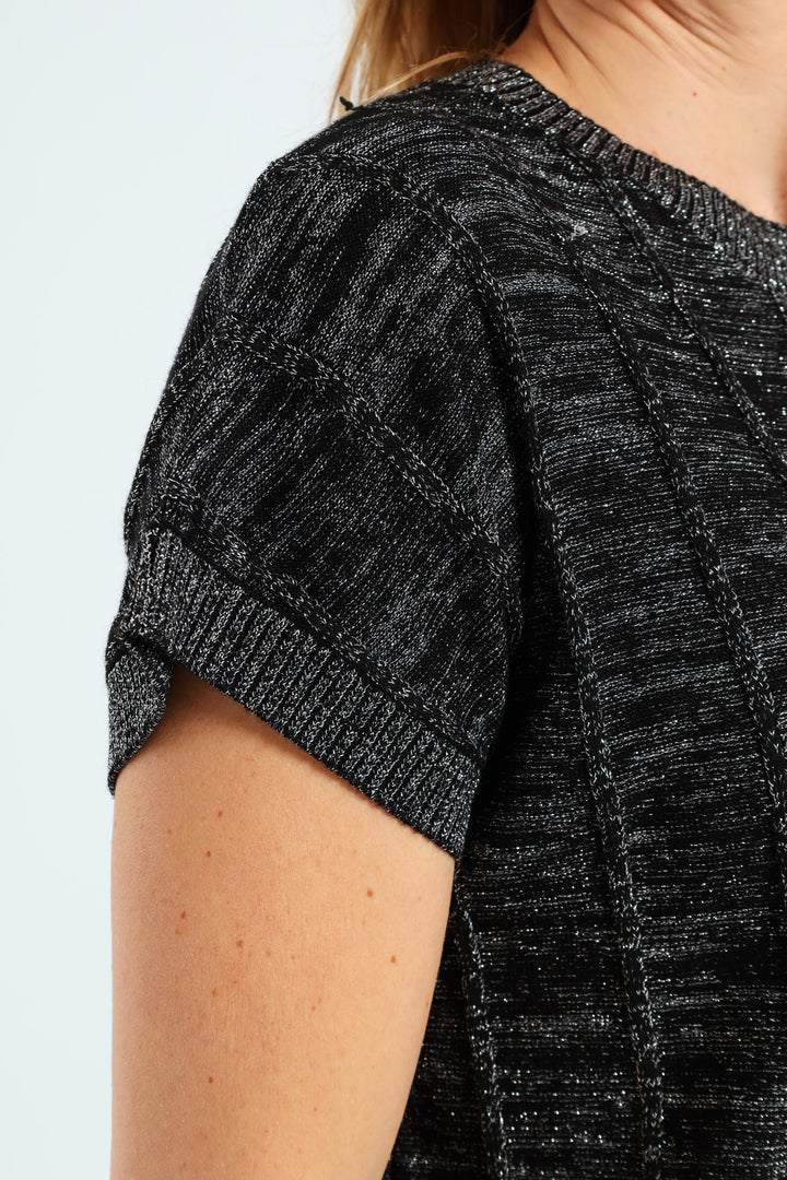 Lurex Pintuck Grown On Sweater - Black